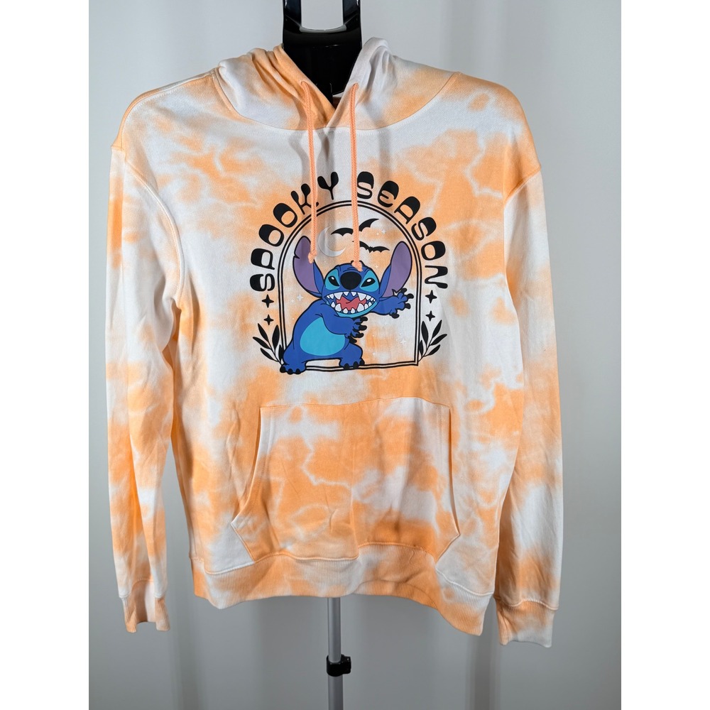 Disney Stitch Spooky Season Halloween Tie Dye Hoodie Orange White Medium